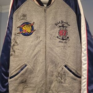 Polo Ralph Lauren Oxford Club 2 Grey Blue Satin Jacket Men's XL